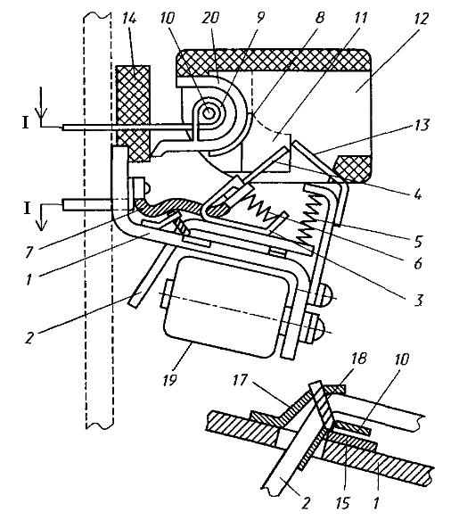Изображение, на котором рассматривается устройство контактора постоянного тока КПВ с магнитным дутьём